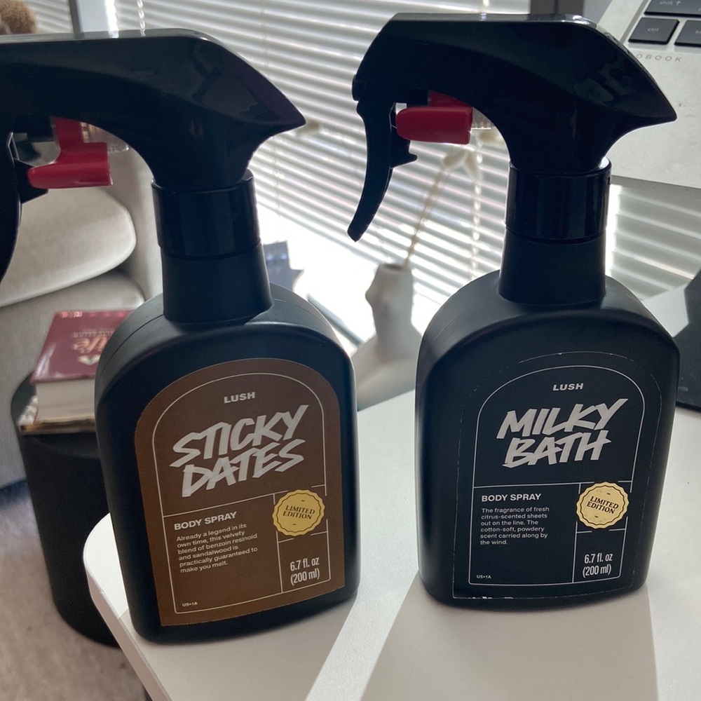 Lush Sticky dates and milky bath body sprays